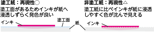 塗工紙と非塗工紙の色の再現性の違い